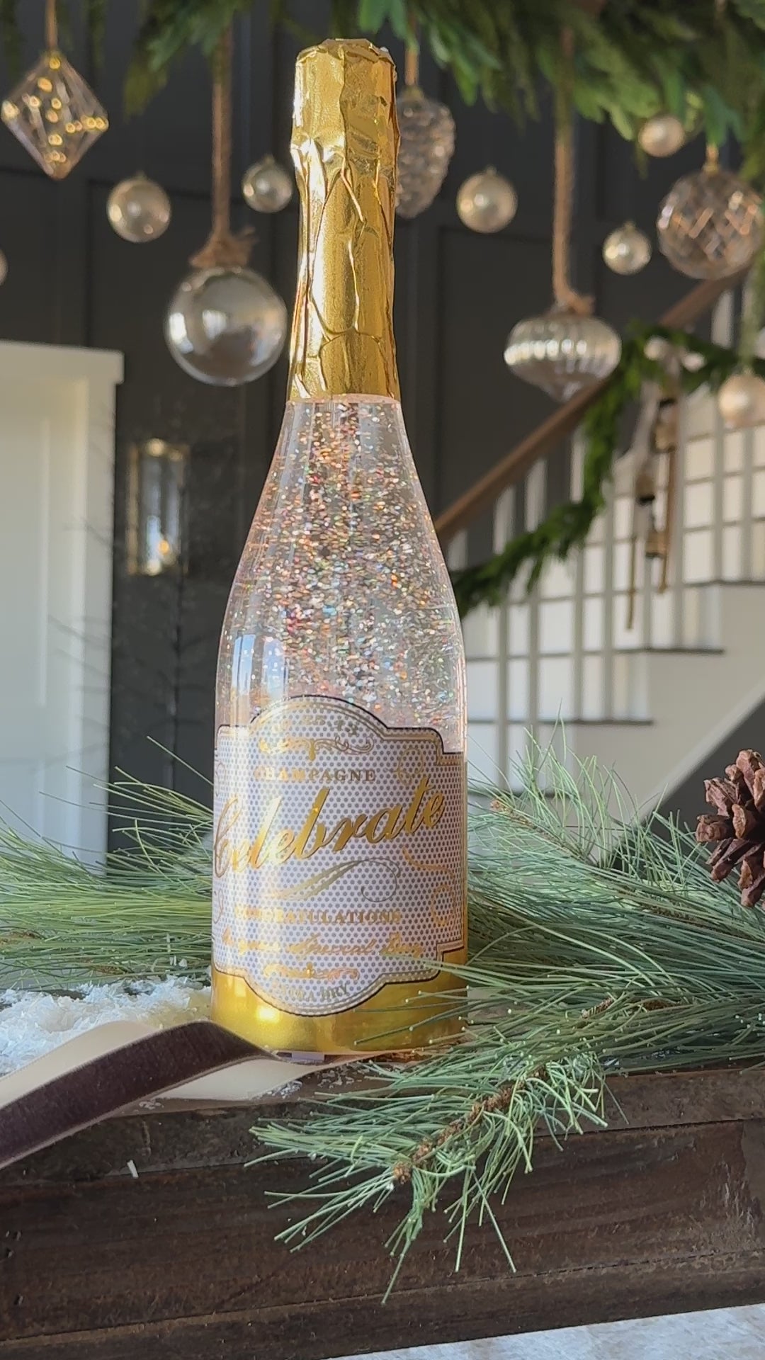 Lighted Champagne Bottle with Swirling Glitter