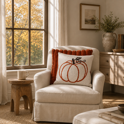 Knit Orange Pumpkin Pillow- 20in - Interior Delights