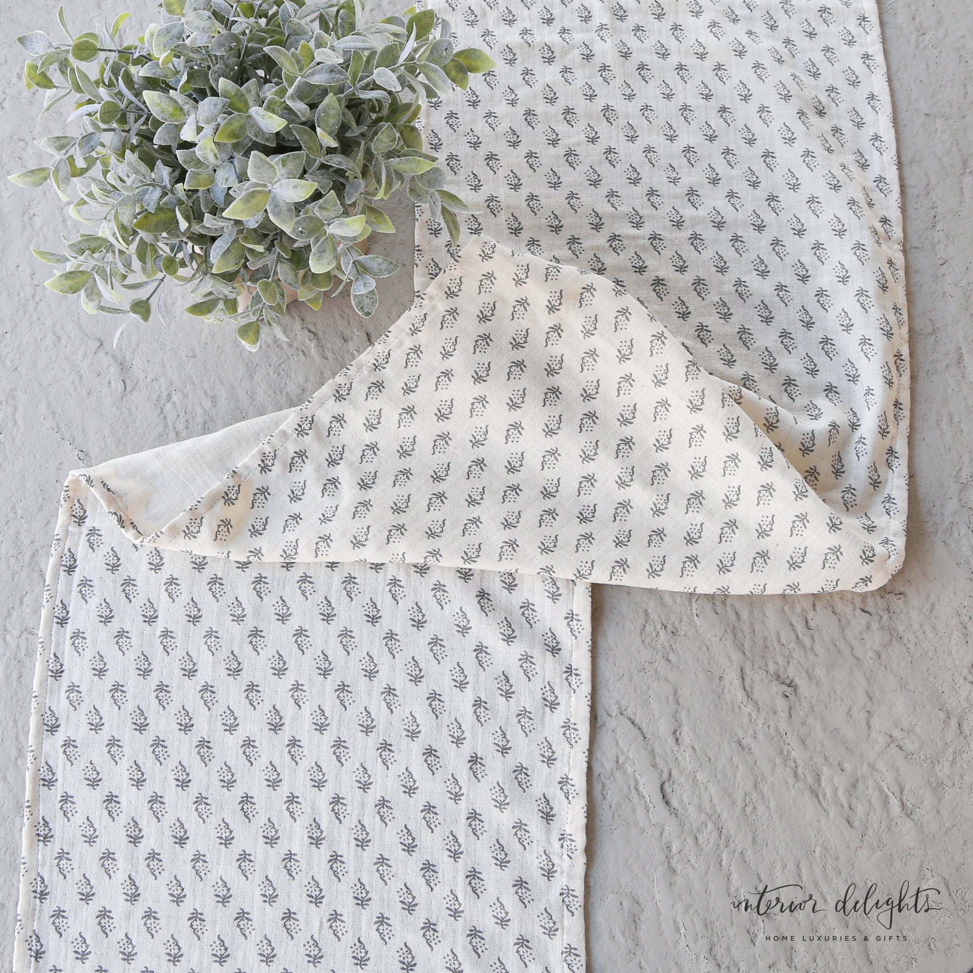 Block Print Runner-Ivory &amp; Gray - Interior Delights