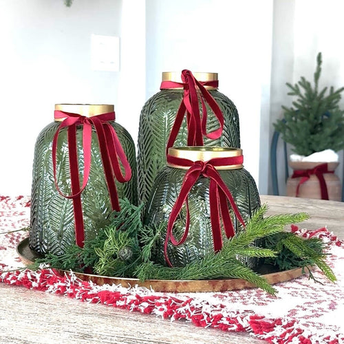 Set of 3 Emerald Vases