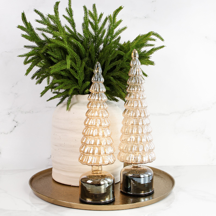 Arrangement: Rotating Tree, Tray, Vase + Norfolk Sprays