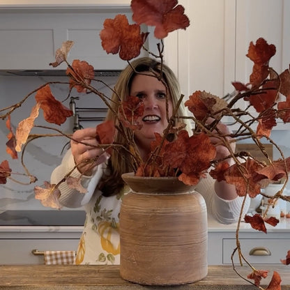 Autumn Leaf Branch + 9&quot; Brown Line Vase Arrangement