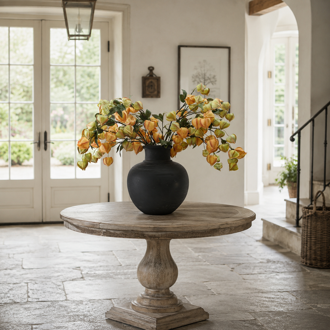 13.5 in Black Vase with Narrow Opening