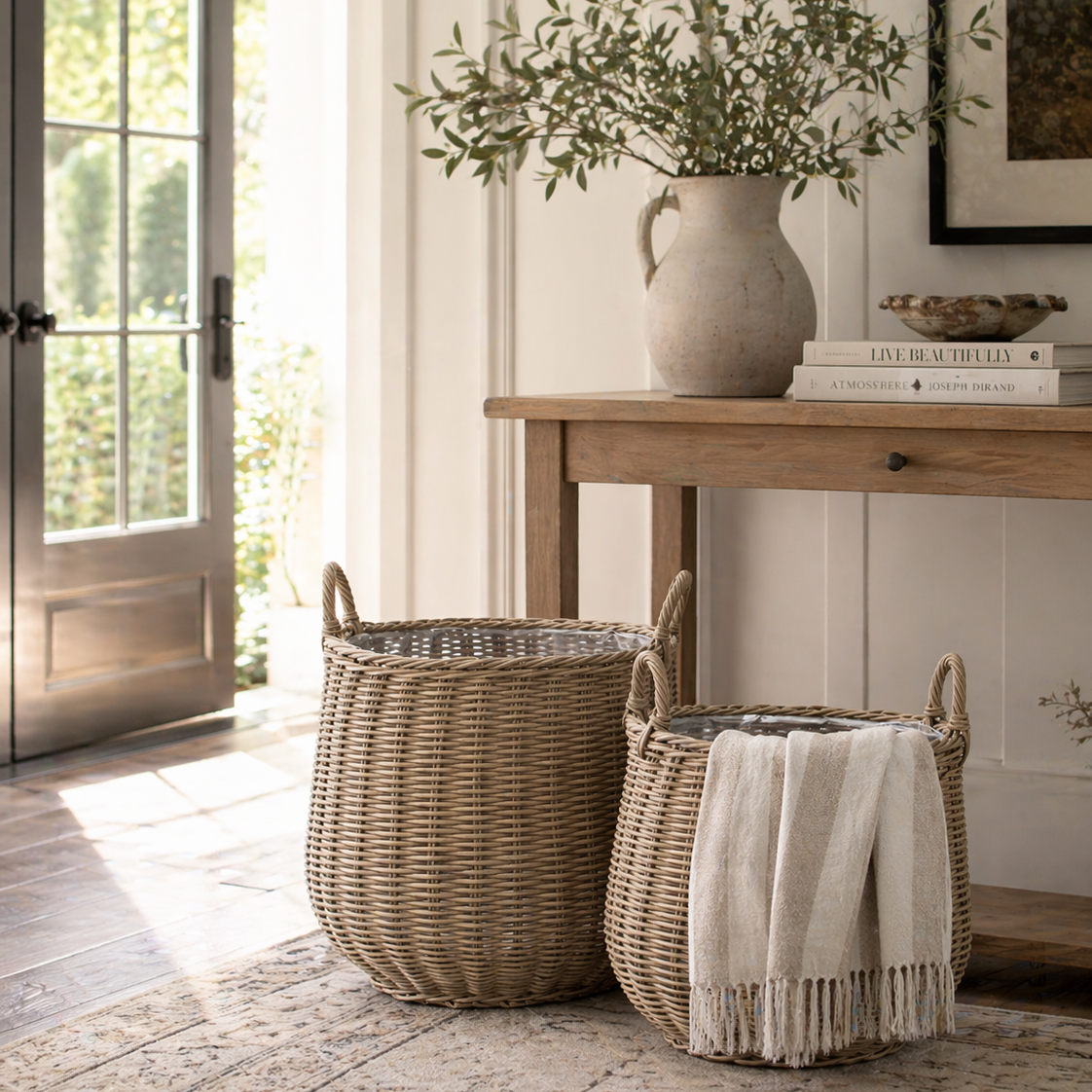 Round Willow Planter Baskets - Set of 2 - Interior Delights