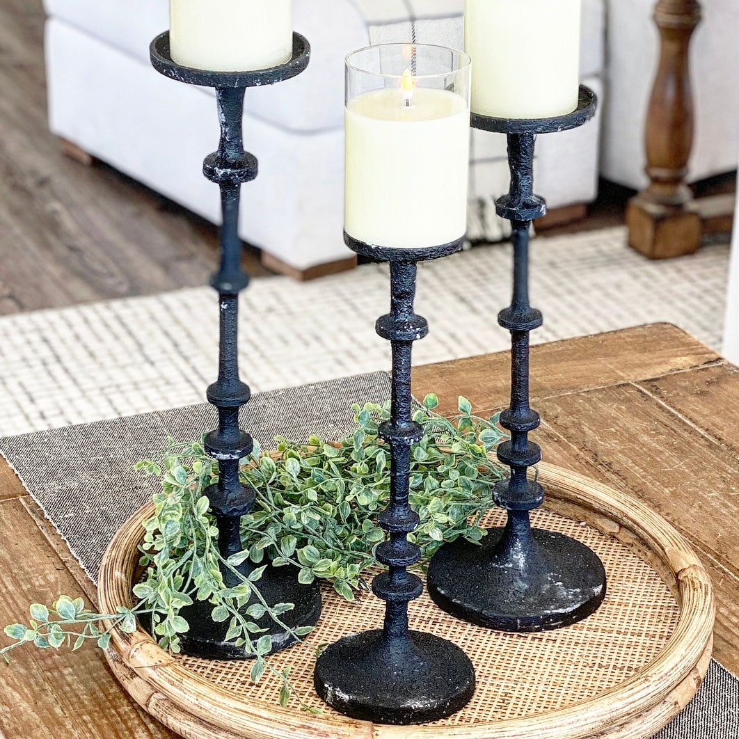 Black Textured Candlestick (Three Sizes to Choose From)