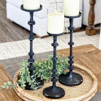 Black Textured Candlestick (Three Sizes to Choose From)
