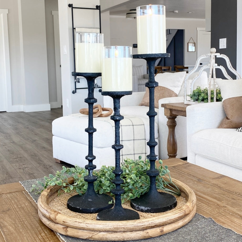 Black Textured Candlestick (Three Sizes to Choose From)