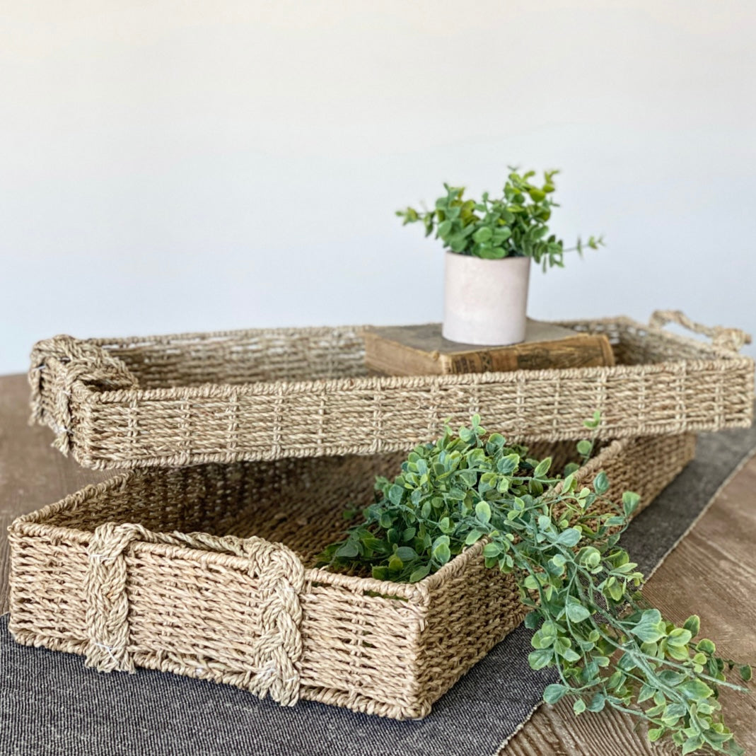 30&quot; Seagrass Basket Tray Set 50% OFF SALE
