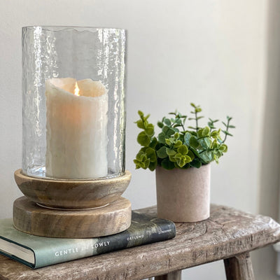 Wood and Wavy Glass Candle Holder