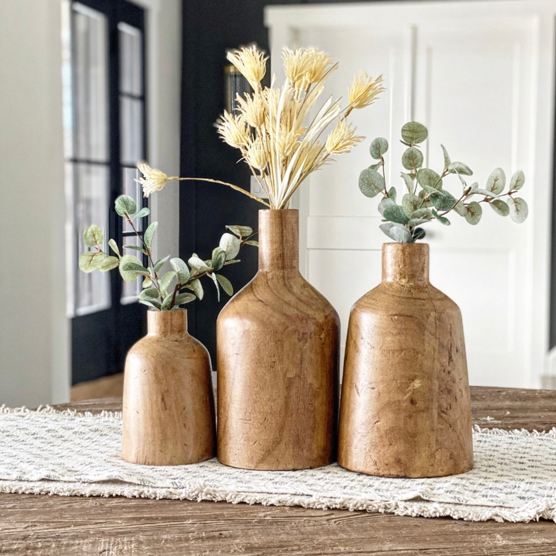 Set of 3 Natural Wood Vases