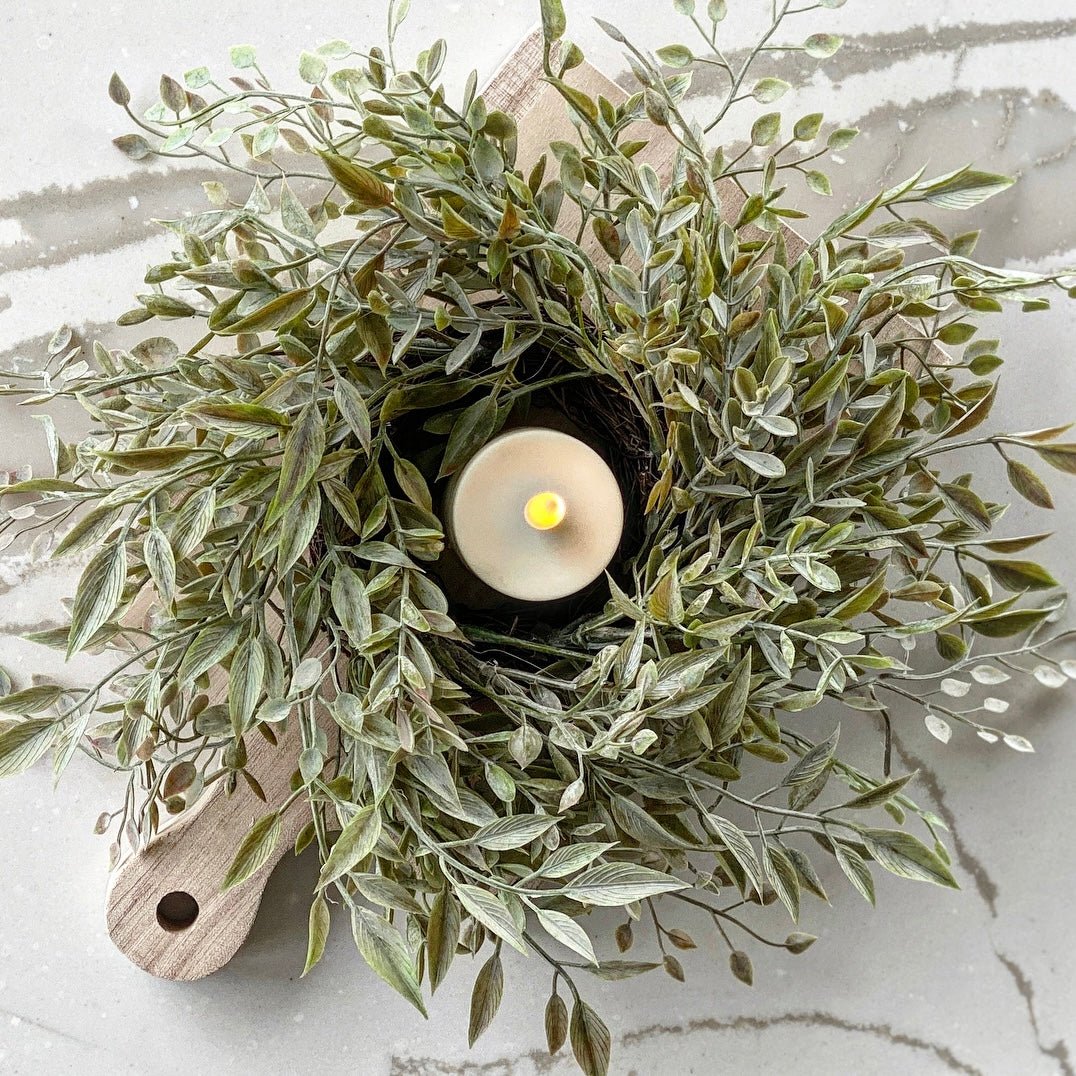 8" Mixed Sage Mini Candle Ring - Interior Delights