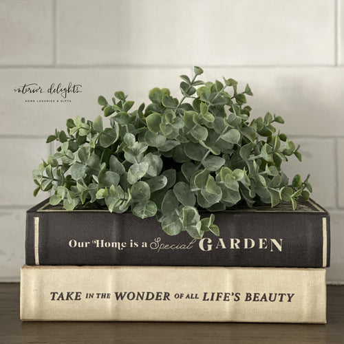 9" Dusty Eucalyptus Pouf, perfect for decor and cozy spaces, ideal for use on book boxes or tucked into pitchers.