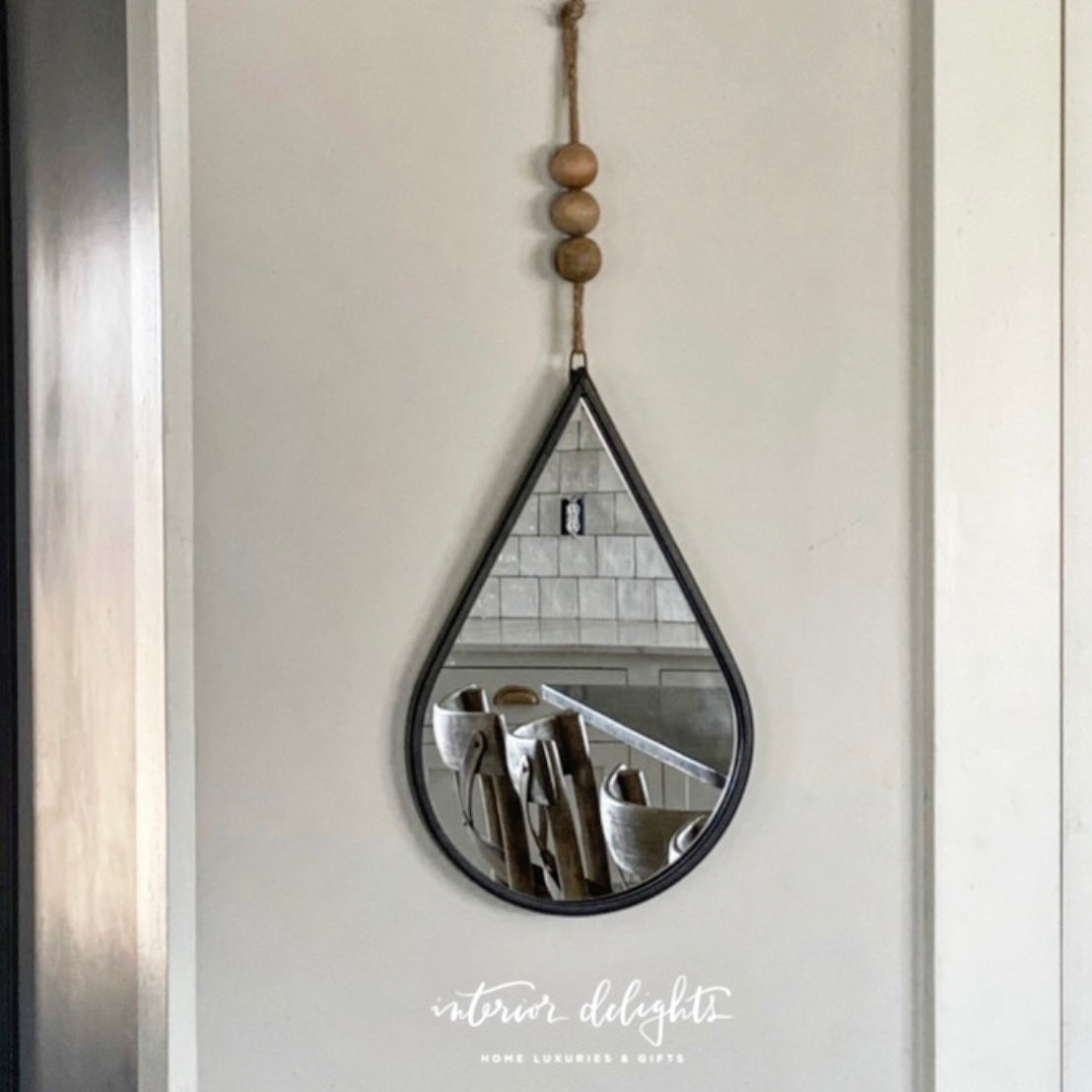 Teardrop Shaped Mirror With Beads