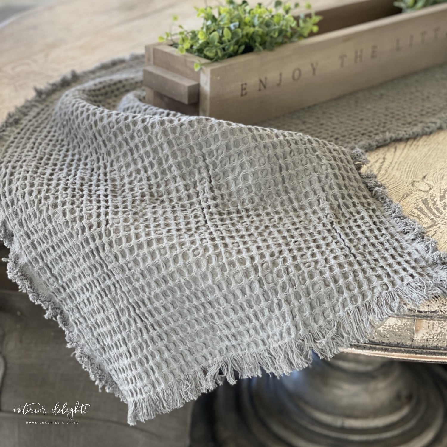 GRAY-Waffle Weave Table Runner - Interior Delights