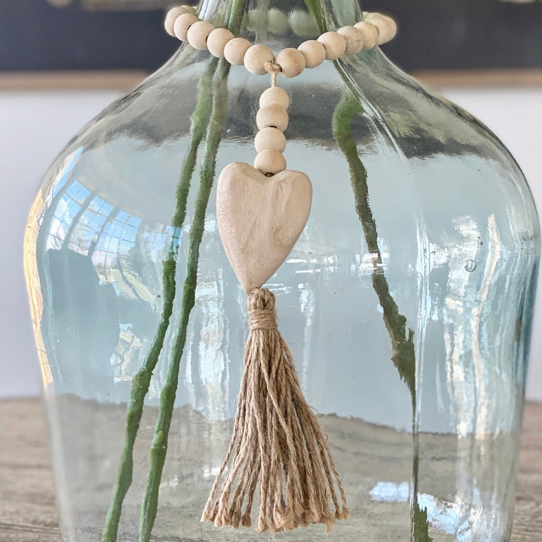 14.5&quot; Wood Bead Heart w/Tassel