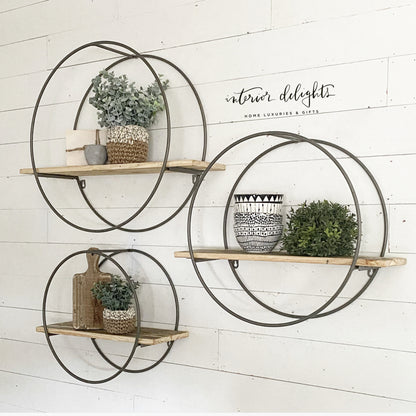 Large Group of 3 Circular Shelves with Reclaimed Wood - Interior Delights Parker