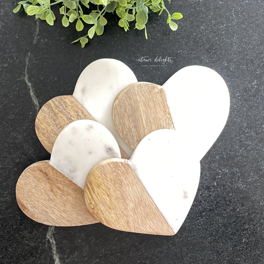 Wood/Marble Heart Coasters - Interior Delights