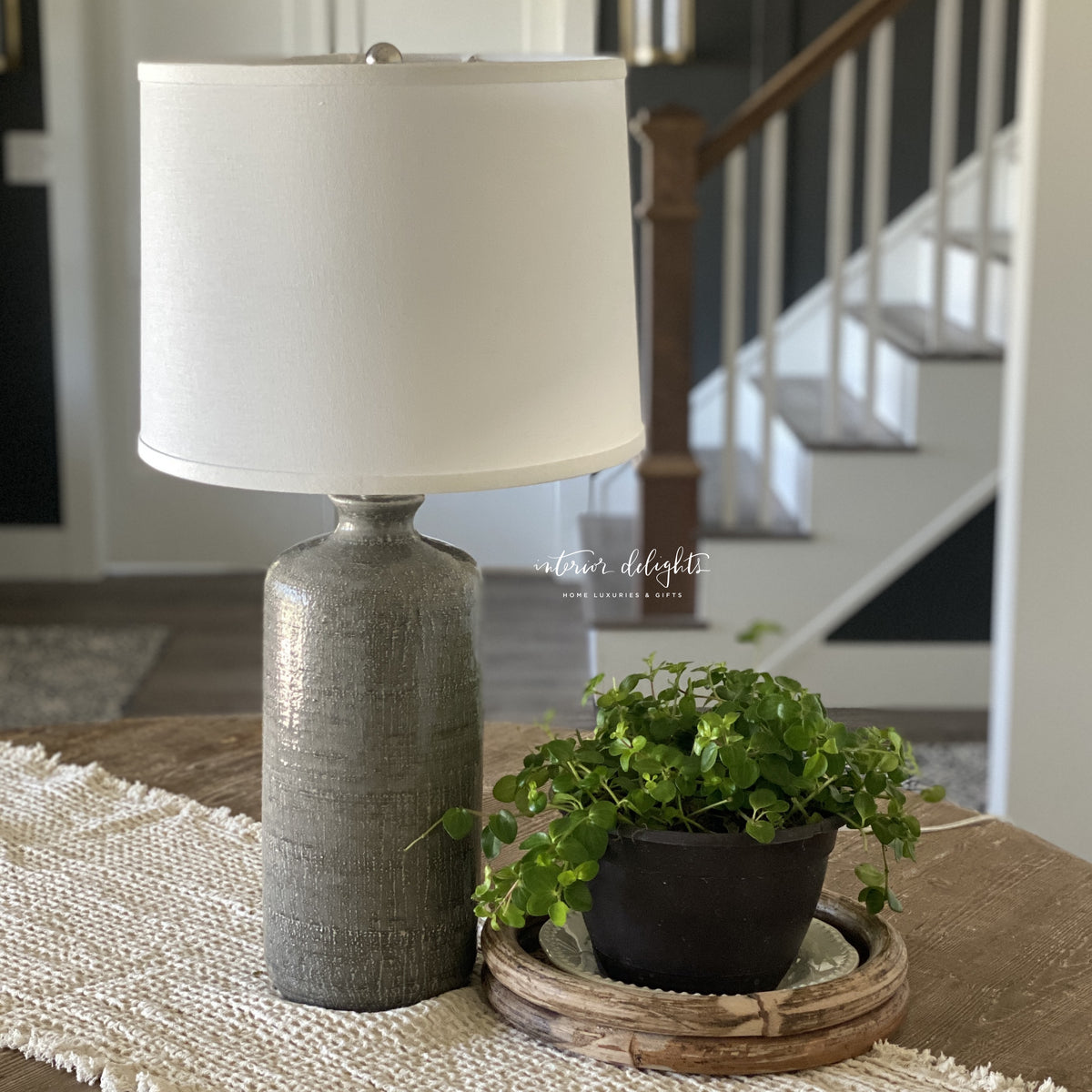 Textured Gray Ceramic Table Lamp