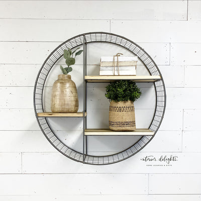 Mesh & Wood Circular Shelf - Interior Delights Parker