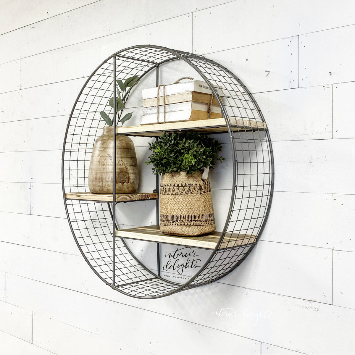 Mesh & Wood Circular Shelf - Interior Delights Parker
