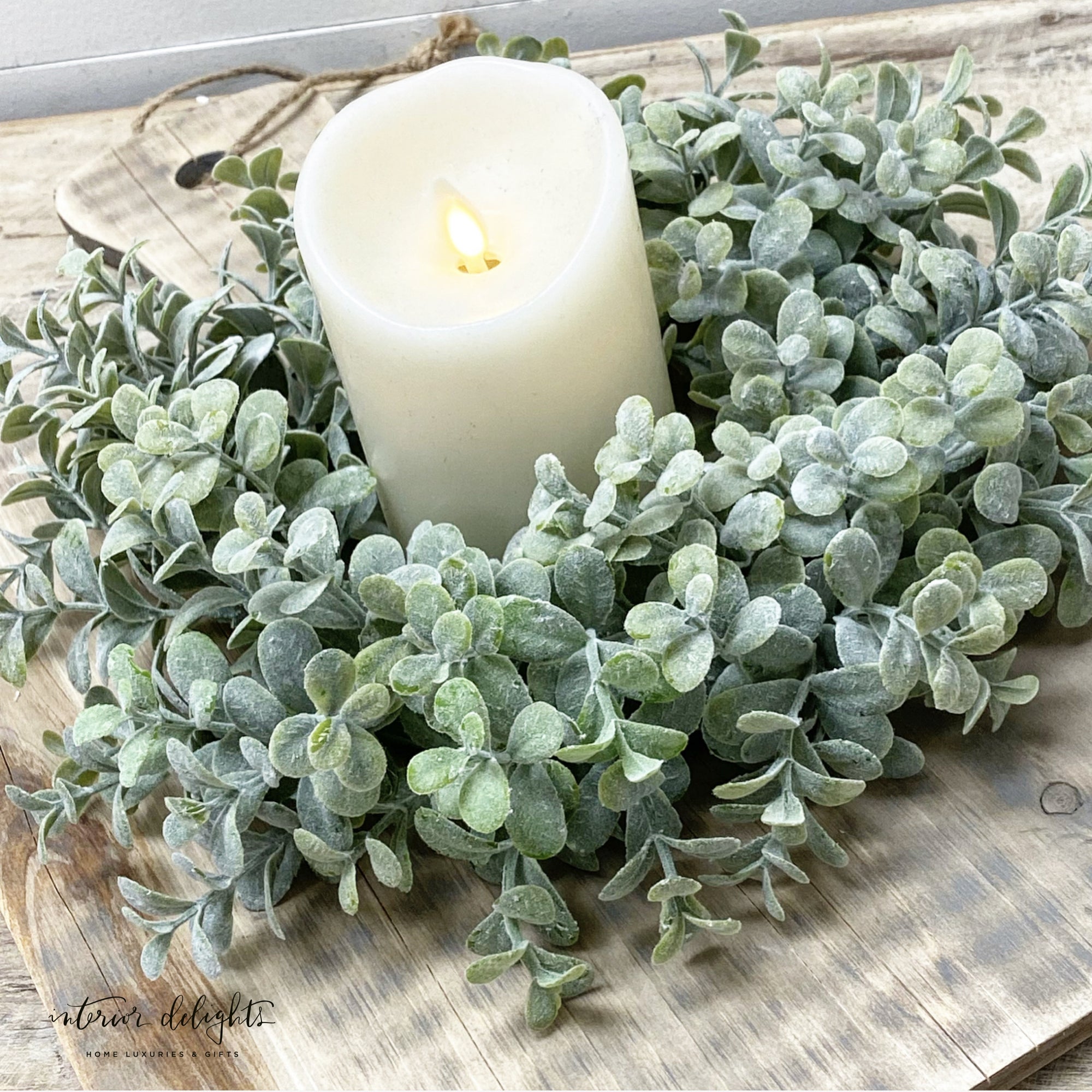 10"Eucalyptus Candle Wreath Ring - Interior Delights Parker
