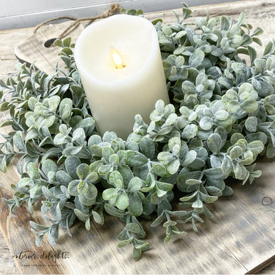 10"Eucalyptus Candle Wreath Ring - Interior Delights Parker