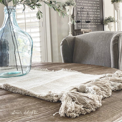 Ivory Tasseled Table Runner - Interior Delights Parker