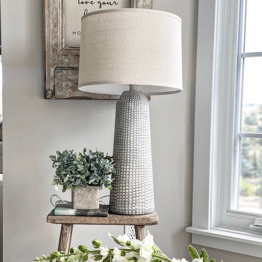 Tall Gray Spotted Table Lamp