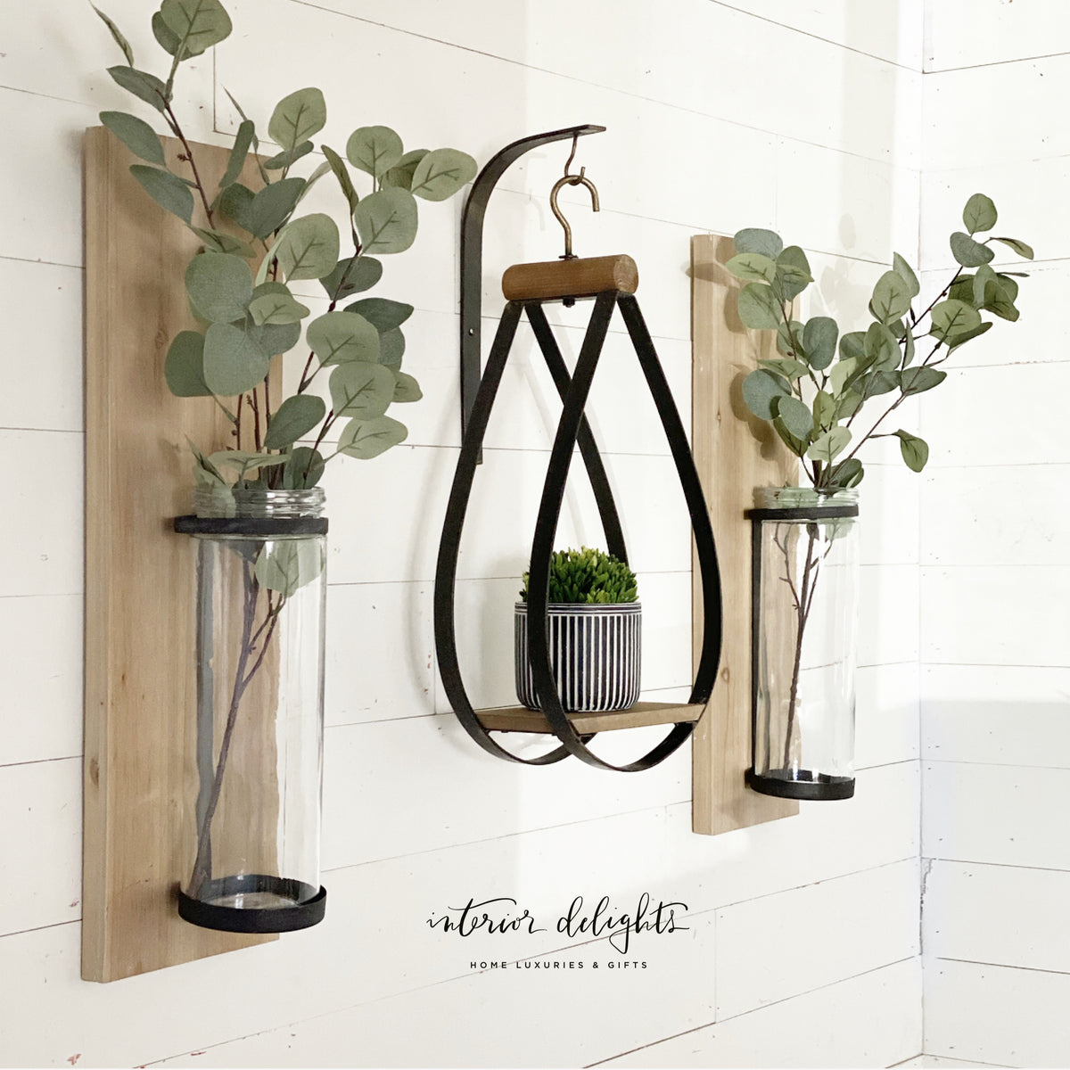 Set of Two Wall Vases with Two Eucalyptus Branches - Interior Delights