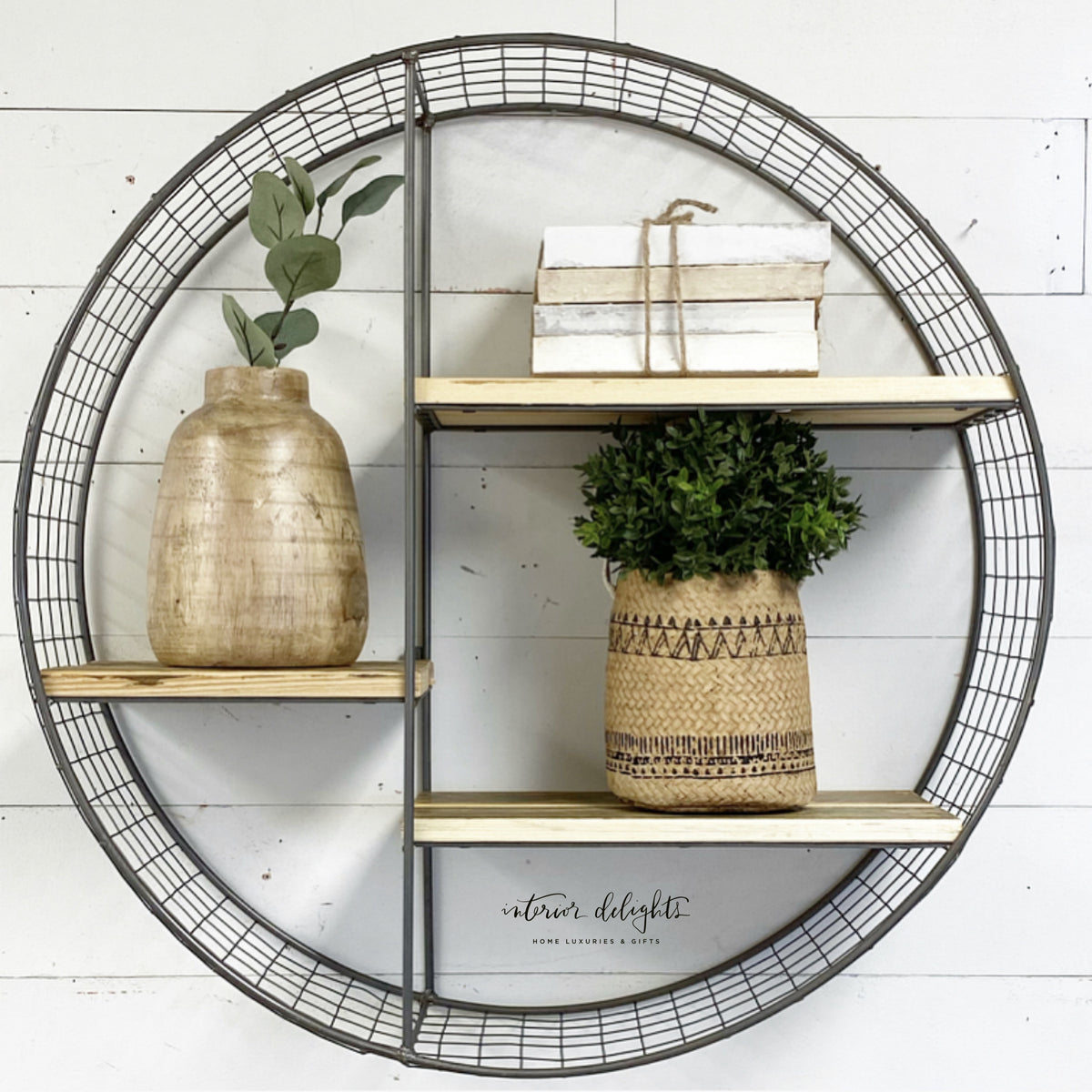 Mesh & Wood Circular Shelf - Interior Delights Parker
