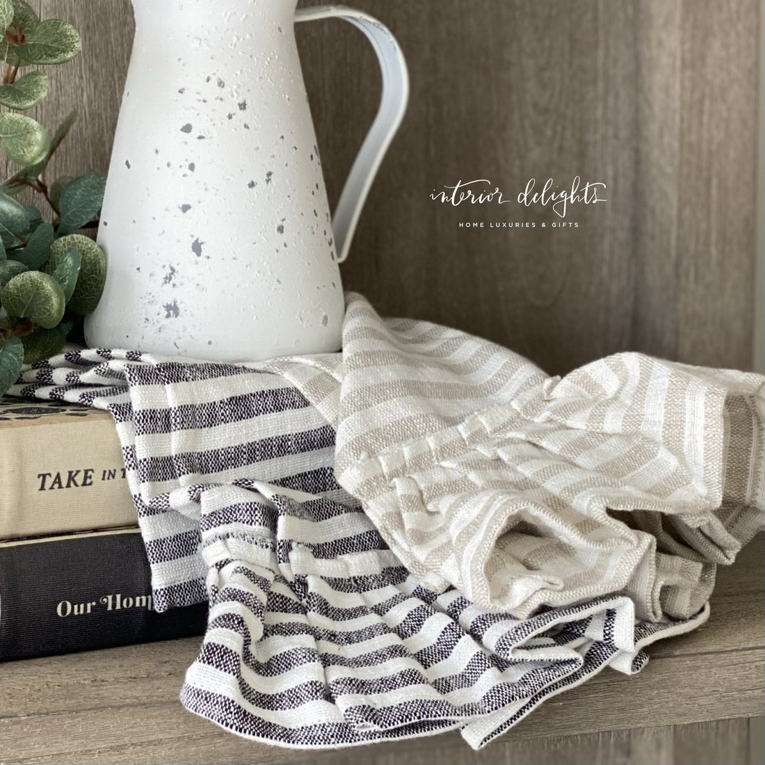 Striped Ruffle Towels-Set of Two - Interior Delights